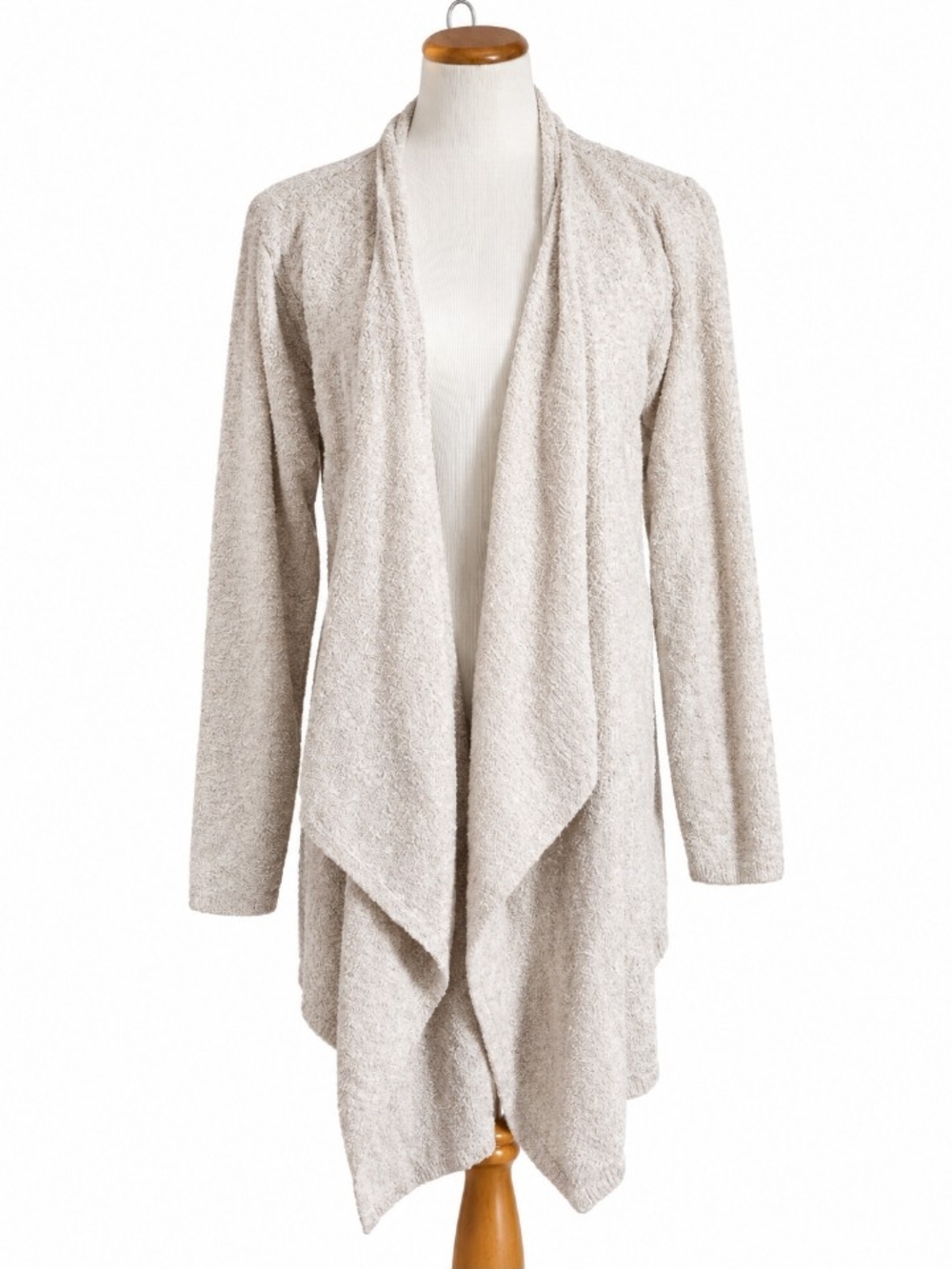 Barefoot Dreams Open-Front Draped Cardigan - Light Beige